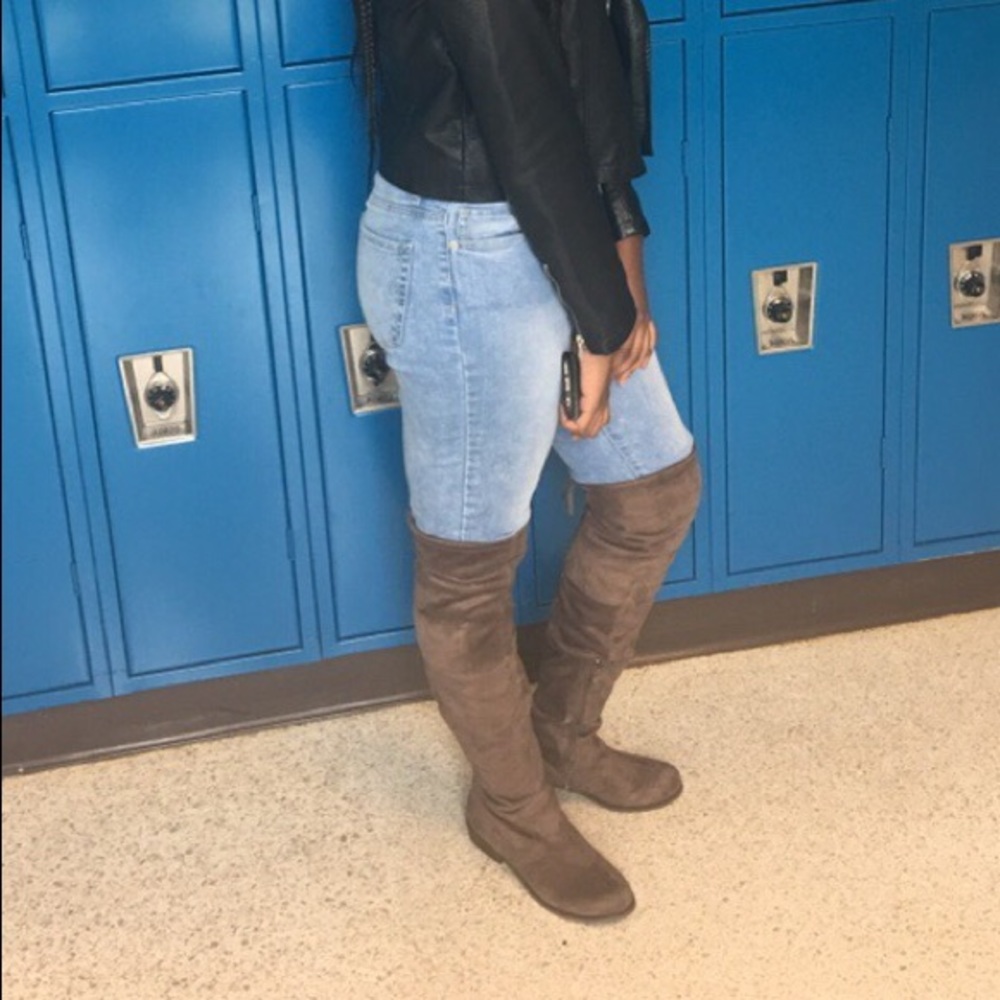 Brown thigh high boots
